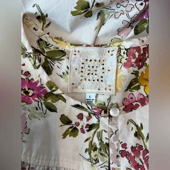 Johnny Was Isabella Cotton Blouse In Multicolor Floral Size Large